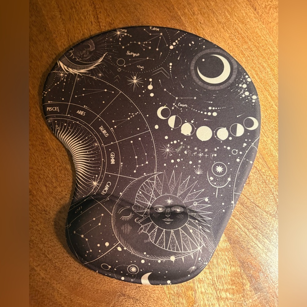 Celestial Astrology Themed Black & White Mouse Pad with Wrist Support - Picture 4 of 4